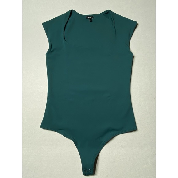 Scoop Tops - Express Body Contour High Compression Bodysuit Womens M Green Scoop Neck